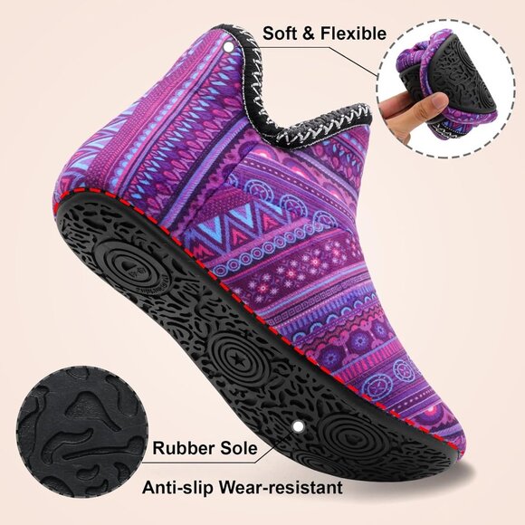Purple Bohemian Women's Warm Bootie Slippers - Cozy, Non-Slip Winter House Shoes - Picture 5 of 7